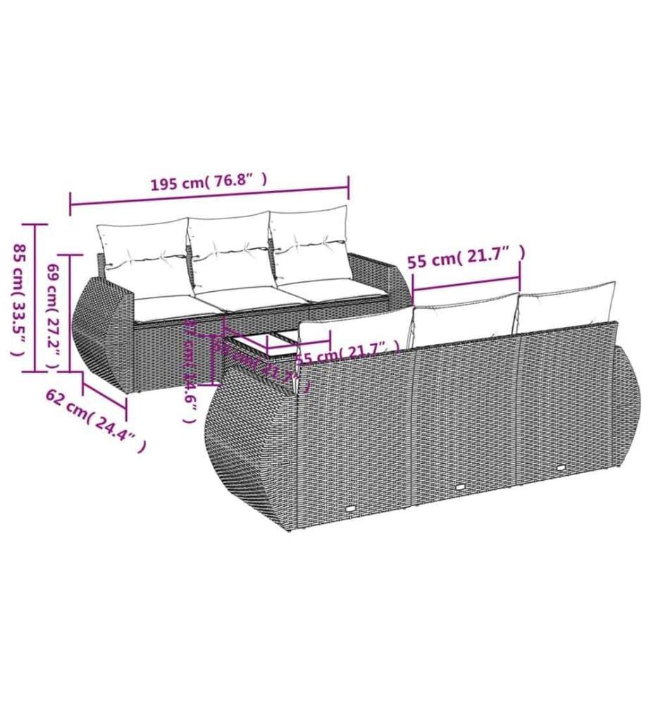 7-tlg. Garten-Sofagarnitur mit Kissen Schwarz Poly Rattan