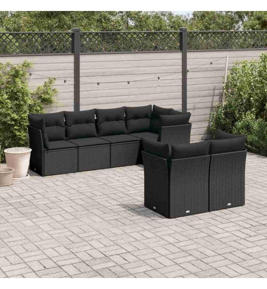 7-tlg. Garten-Sofagarnitur mit Kissen Schwarz Poly Rattan
