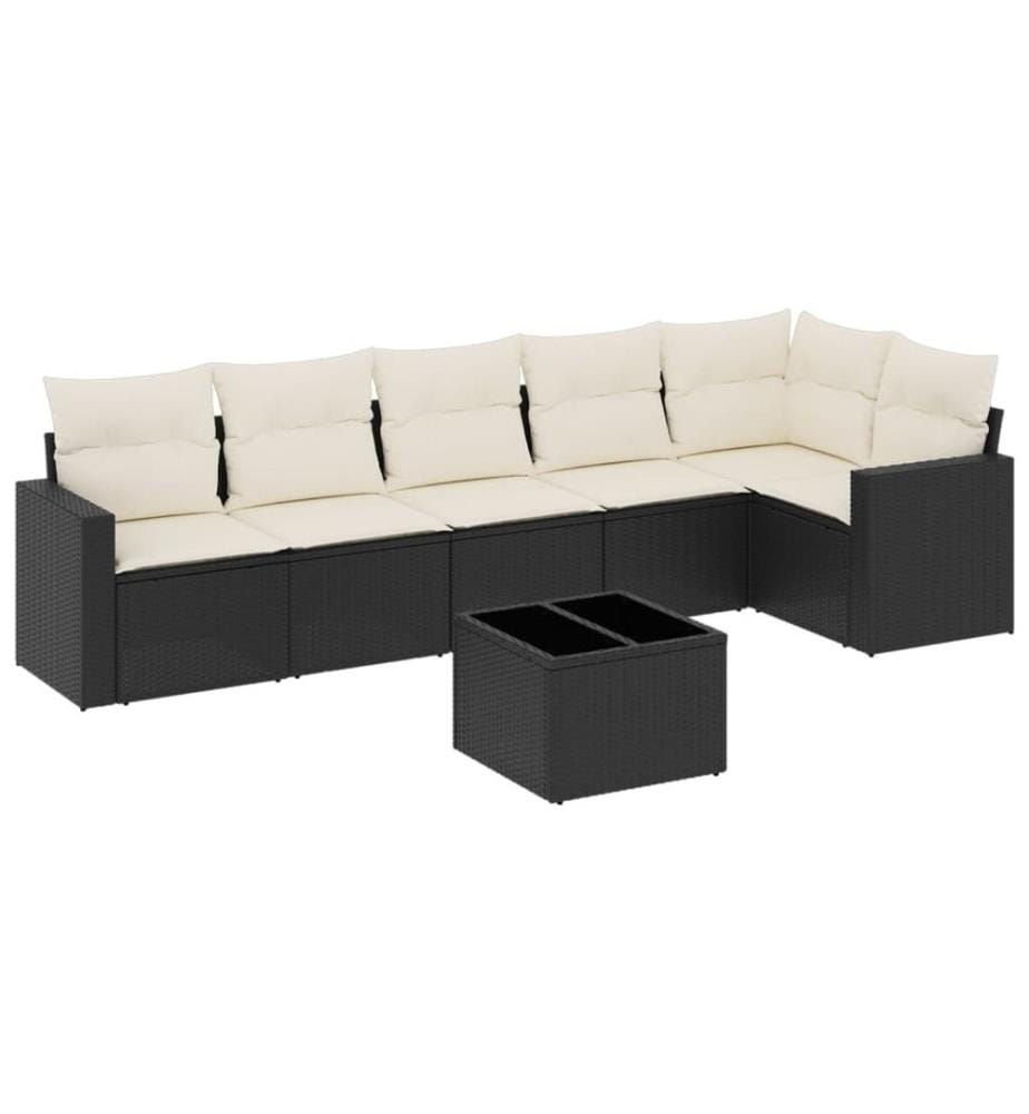 7-tlg. Garten-Sofagarnitur mit Kissen Schwarz Poly Rattan