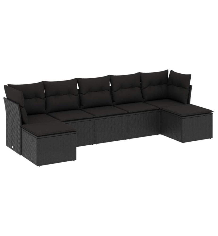 7-tlg. Garten-Sofagarnitur mit Kissen Schwarz Poly Rattan