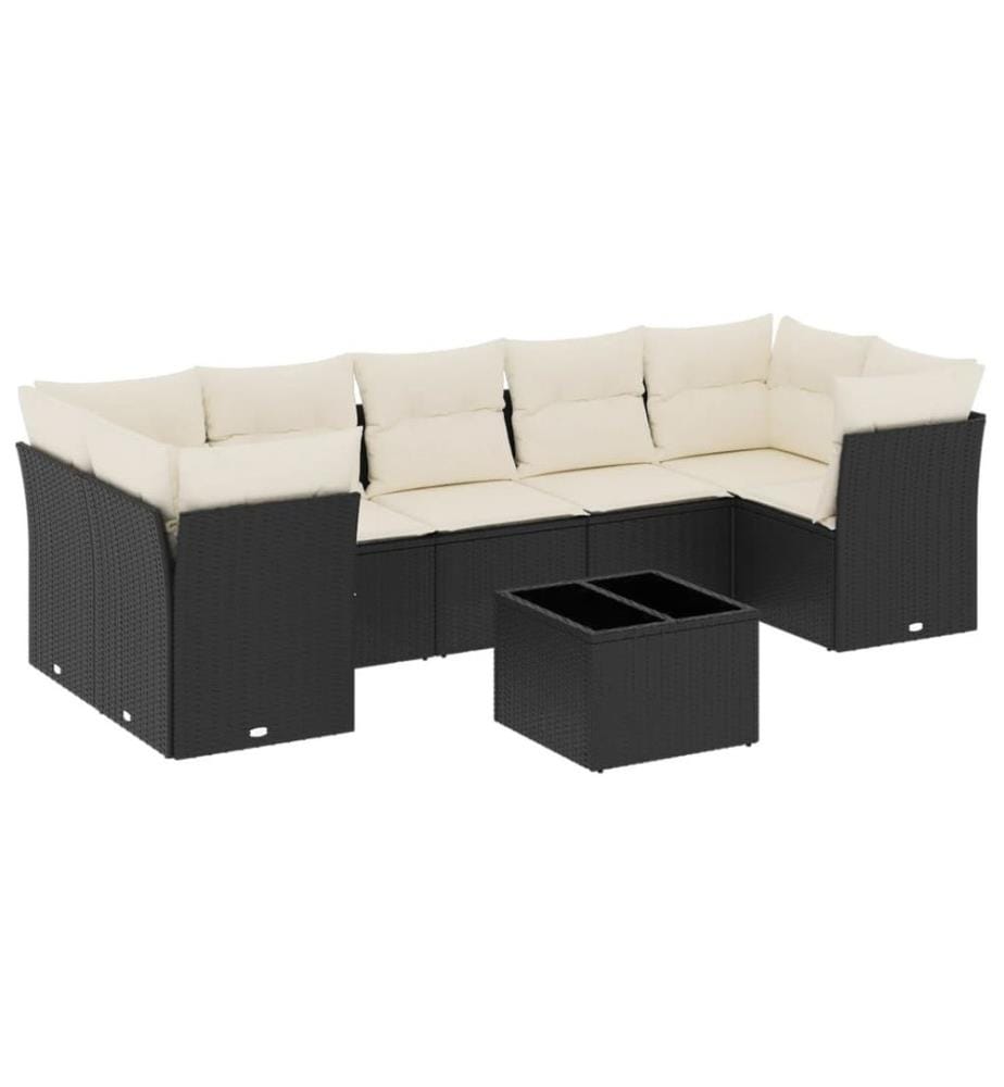 8-tlg. Garten-Sofagarnitur mit Kissen Schwarz Poly Rattan