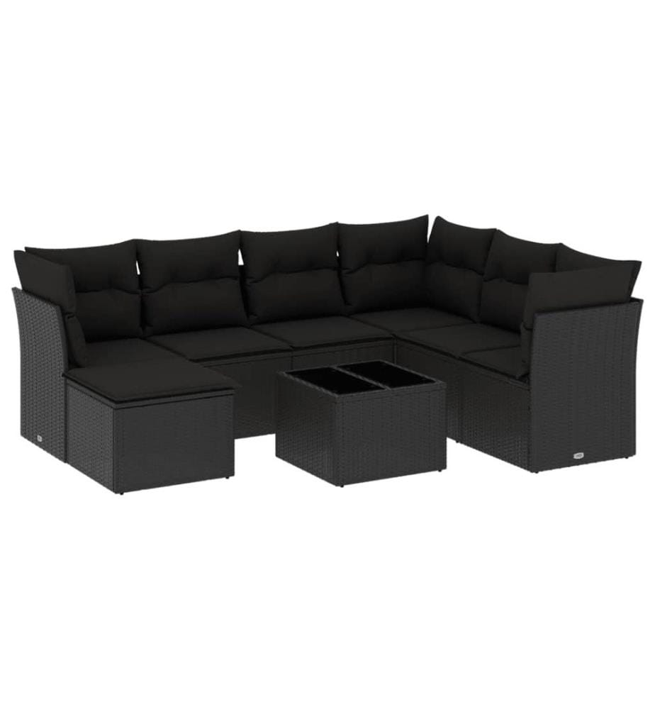 8-tlg. Garten-Sofagarnitur mit Kissen Schwarz Poly Rattan