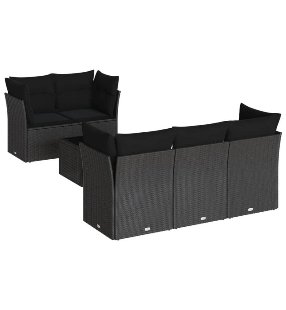 6-tlg. Garten-Sofagarnitur mit Kissen Schwarz Poly Rattan