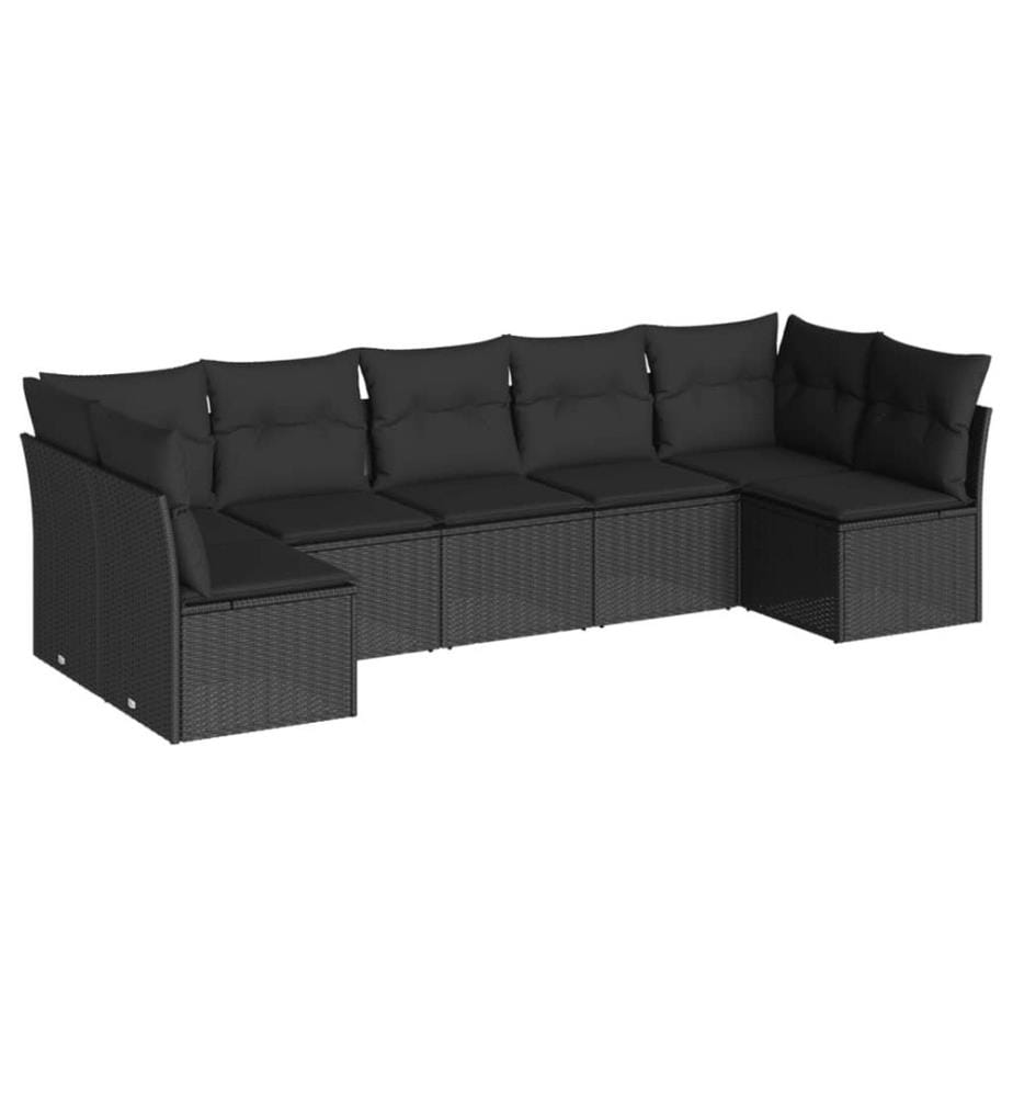 7-tlg. Garten-Sofagarnitur mit Kissen Schwarz Poly Rattan