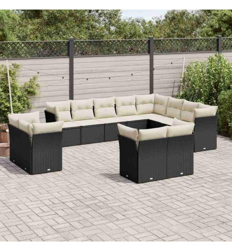 12-tlg. Garten-Sofagarnitur mit Kissen Schwarz Poly Rattan