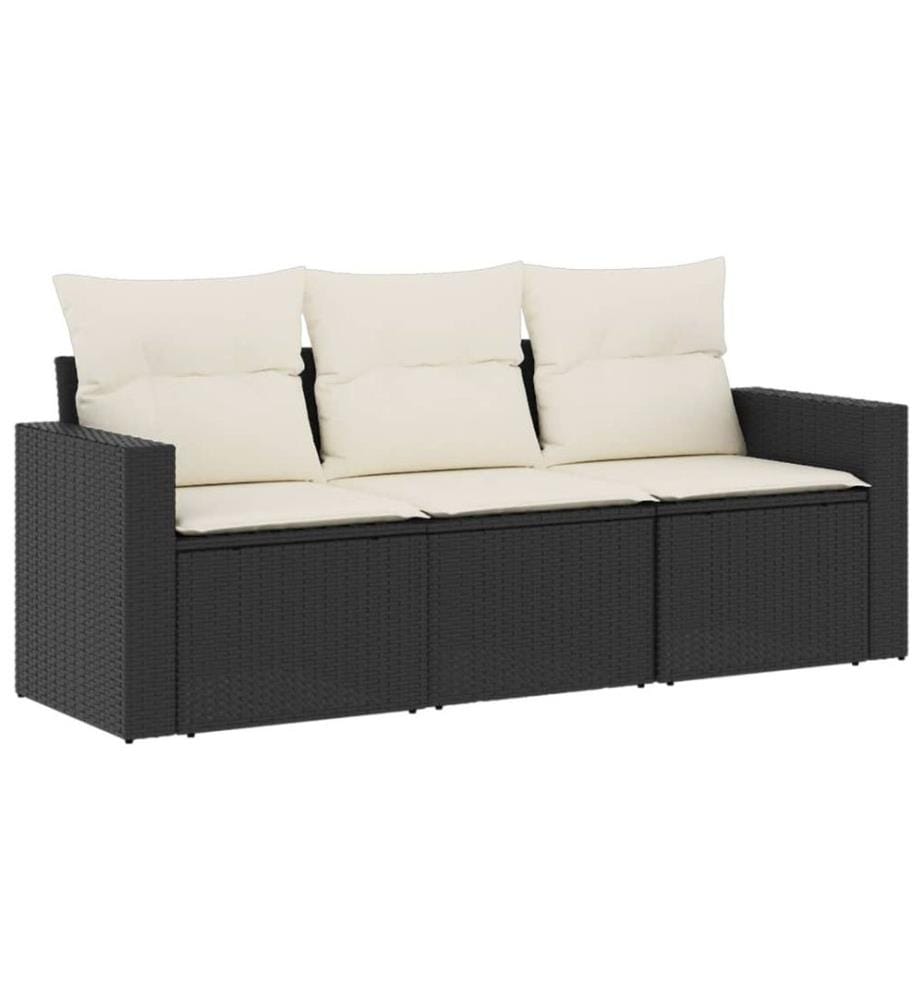 3-tlg. Garten-Sofagarnitur mit Kissen Schwarz Poly Rattan
