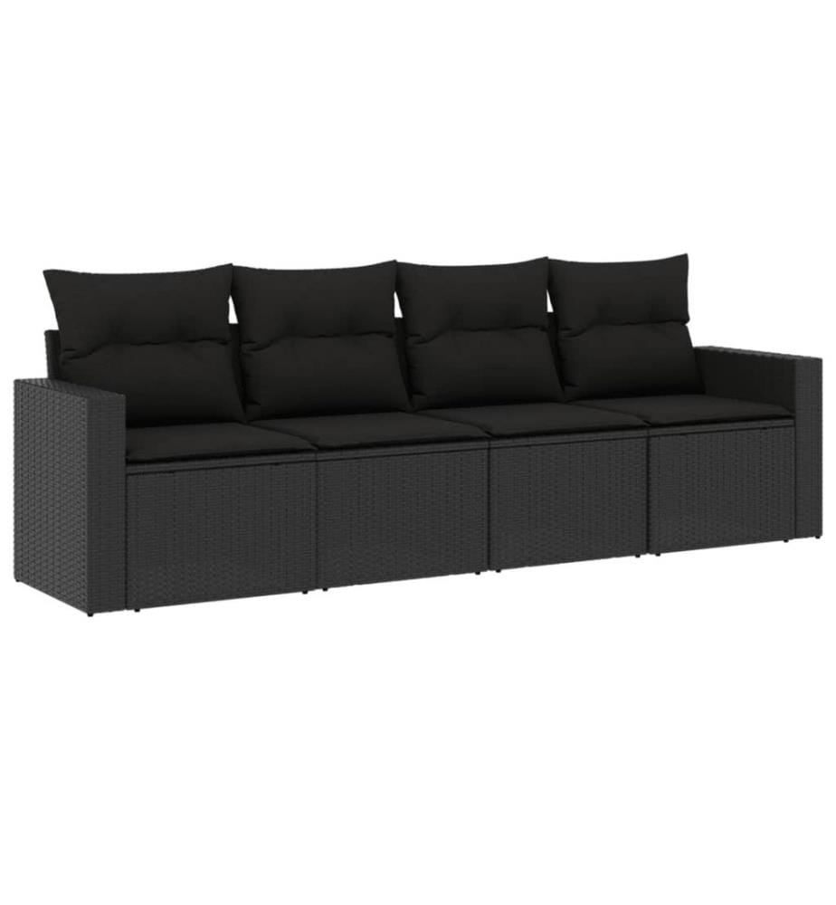 4-tlg. Garten-Sofagarnitur mit Kissen Schwarz Poly Rattan