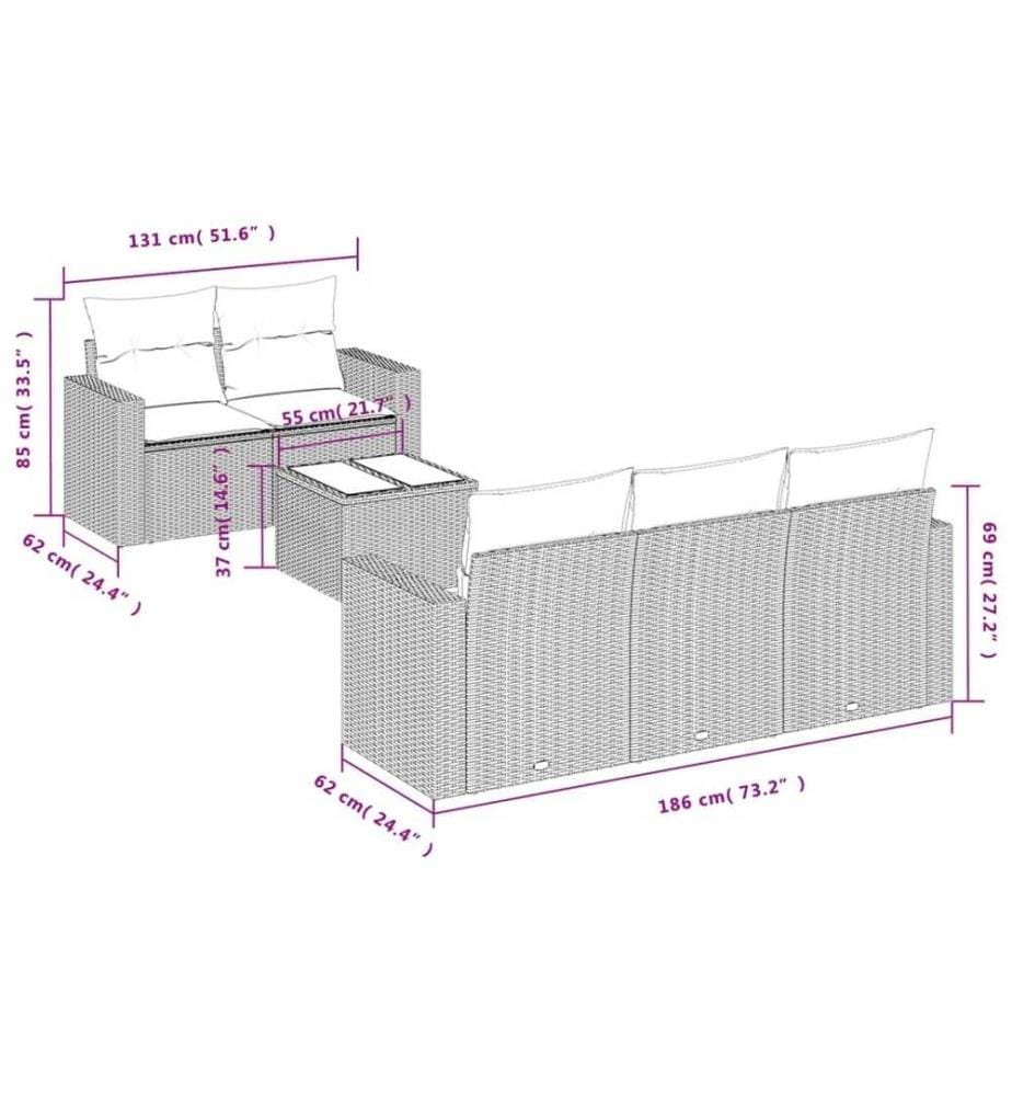 6-tlg. Garten-Sofagarnitur mit Kissen Schwarz Poly Rattan