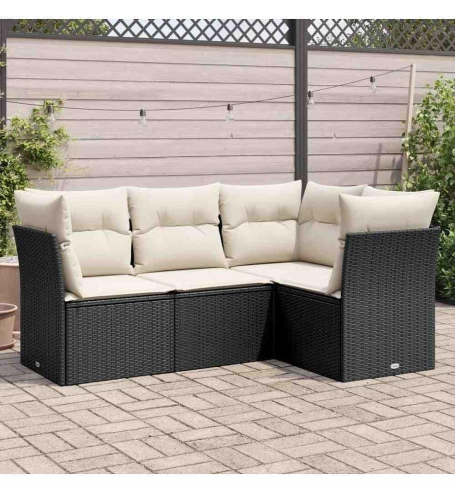 4-tlg. Garten-Sofagarnitur mit Kissen Schwarz Poly Rattan