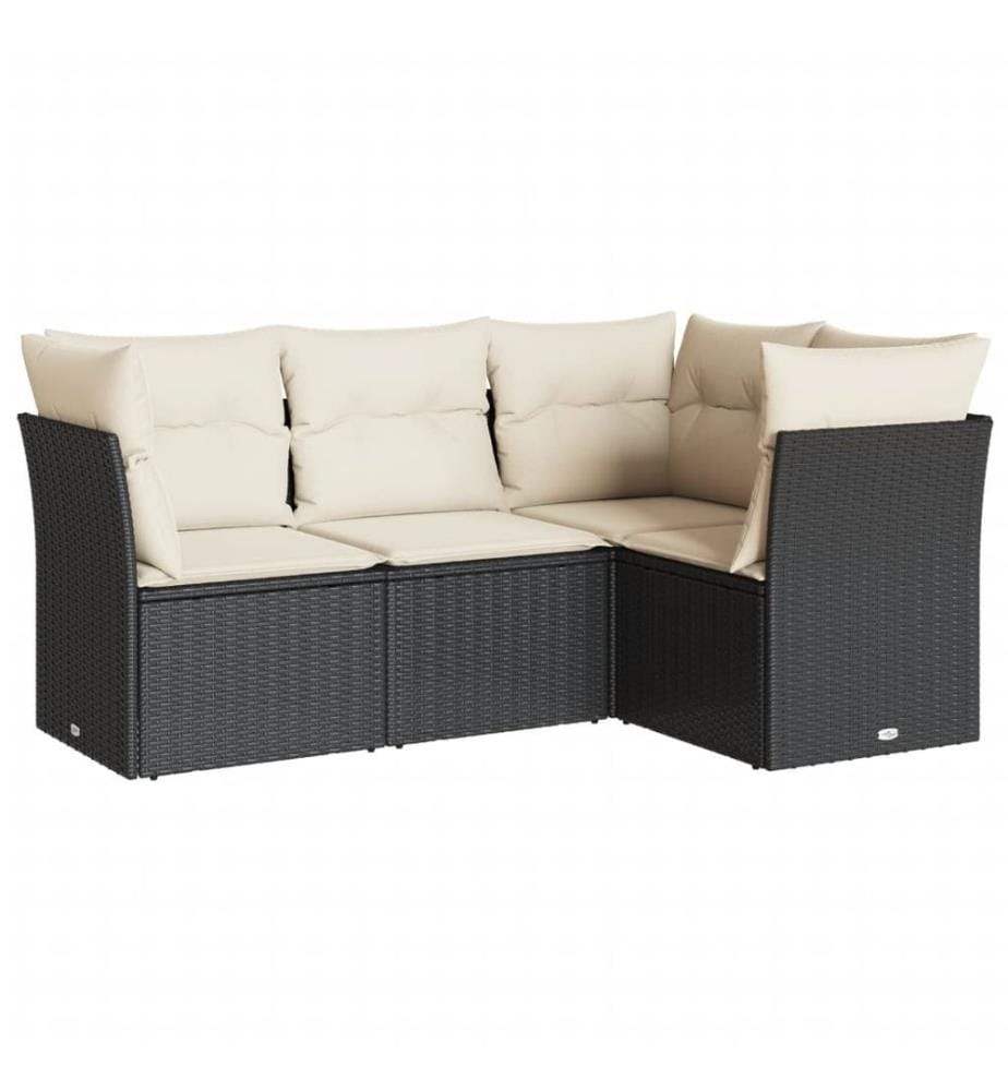4-tlg. Garten-Sofagarnitur mit Kissen Schwarz Poly Rattan