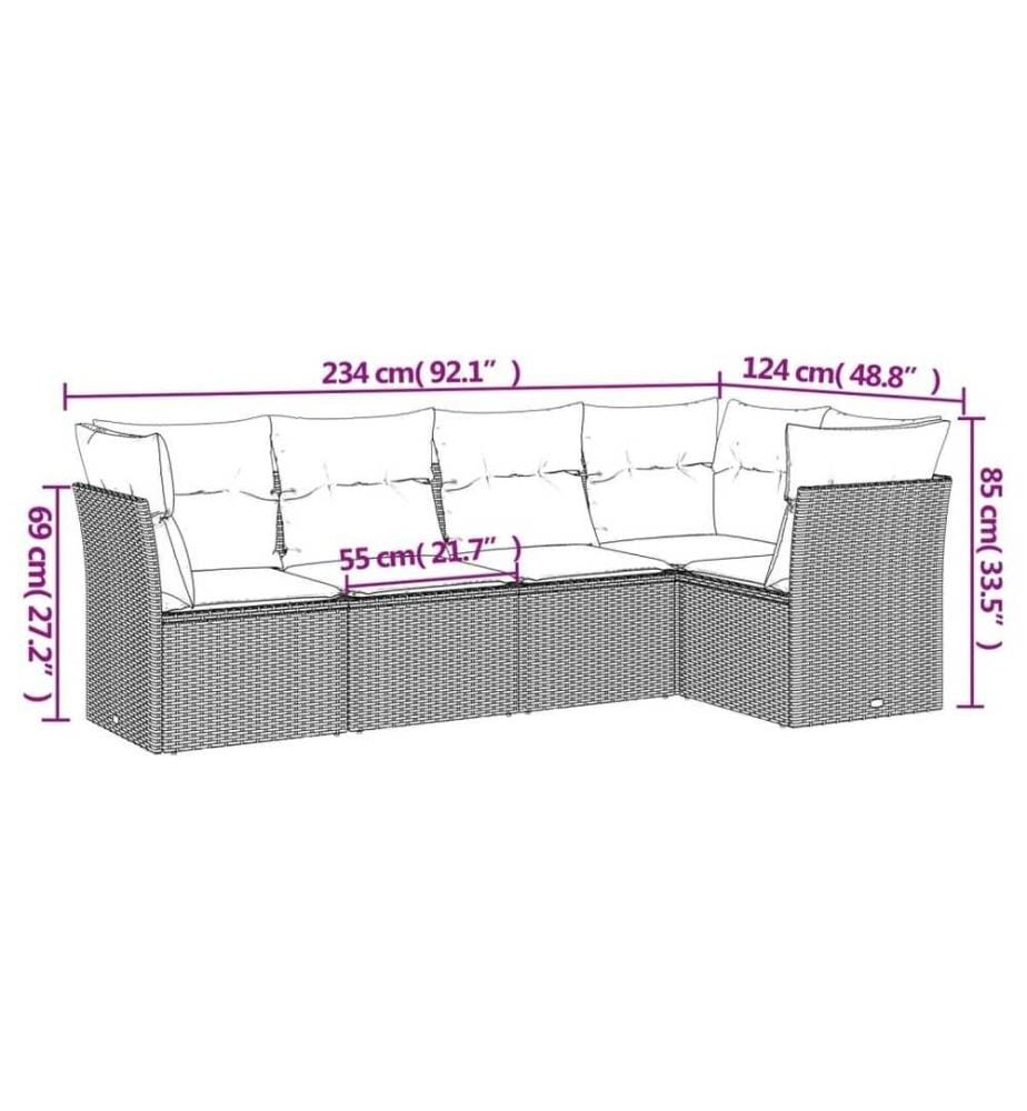5-tlg. Garten-Sofagarnitur mit Kissen Schwarz Poly Rattan