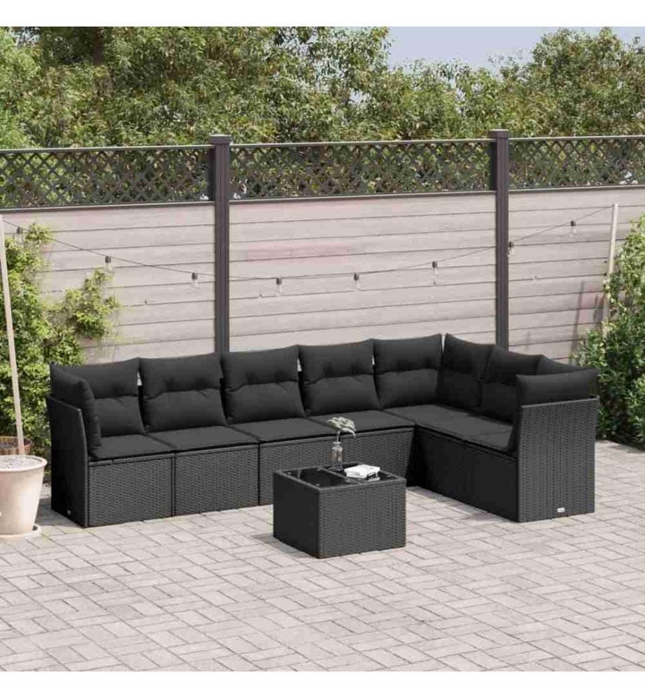 8-tlg. Garten-Sofagarnitur mit Kissen Schwarz Poly Rattan