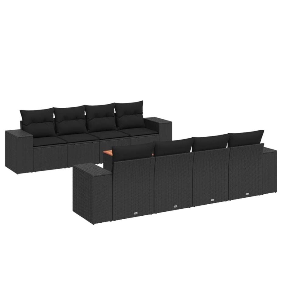 9-tlg. Garten-Sofagarnitur mit Kissen Schwarz Poly Rattan