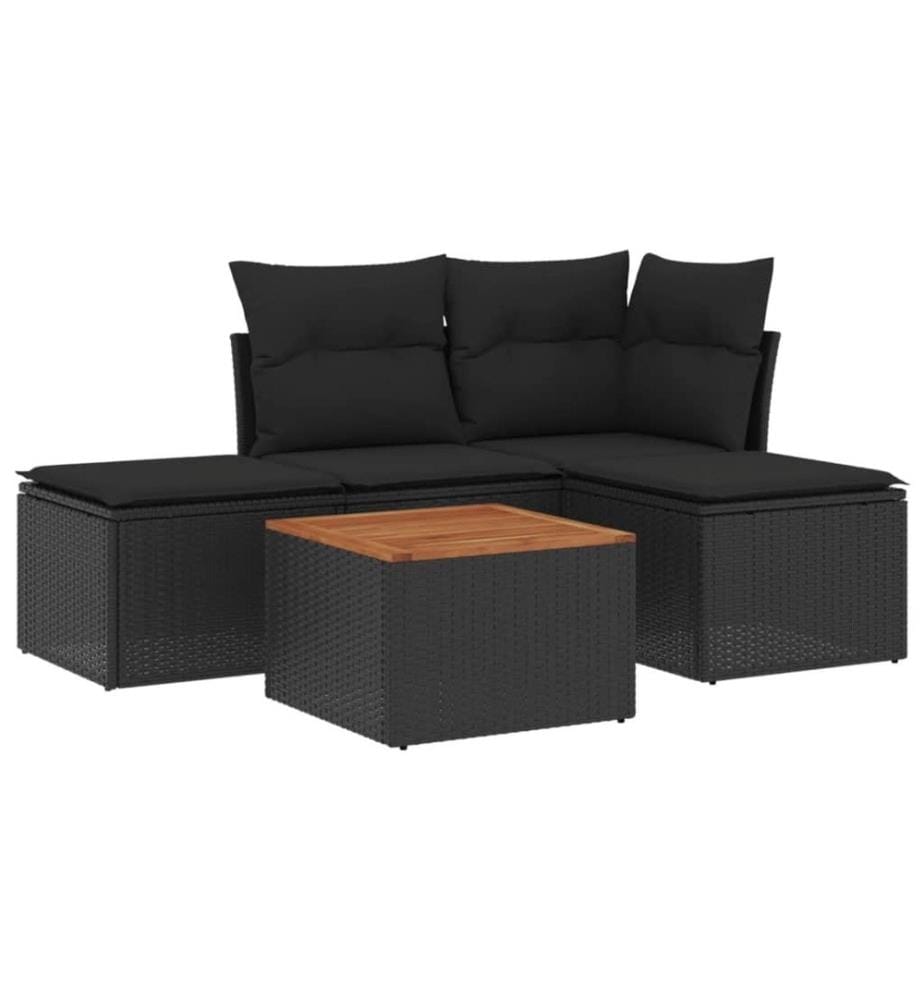 5-tlg. Garten-Sofagarnitur mit Kissen Schwarz Poly Rattan