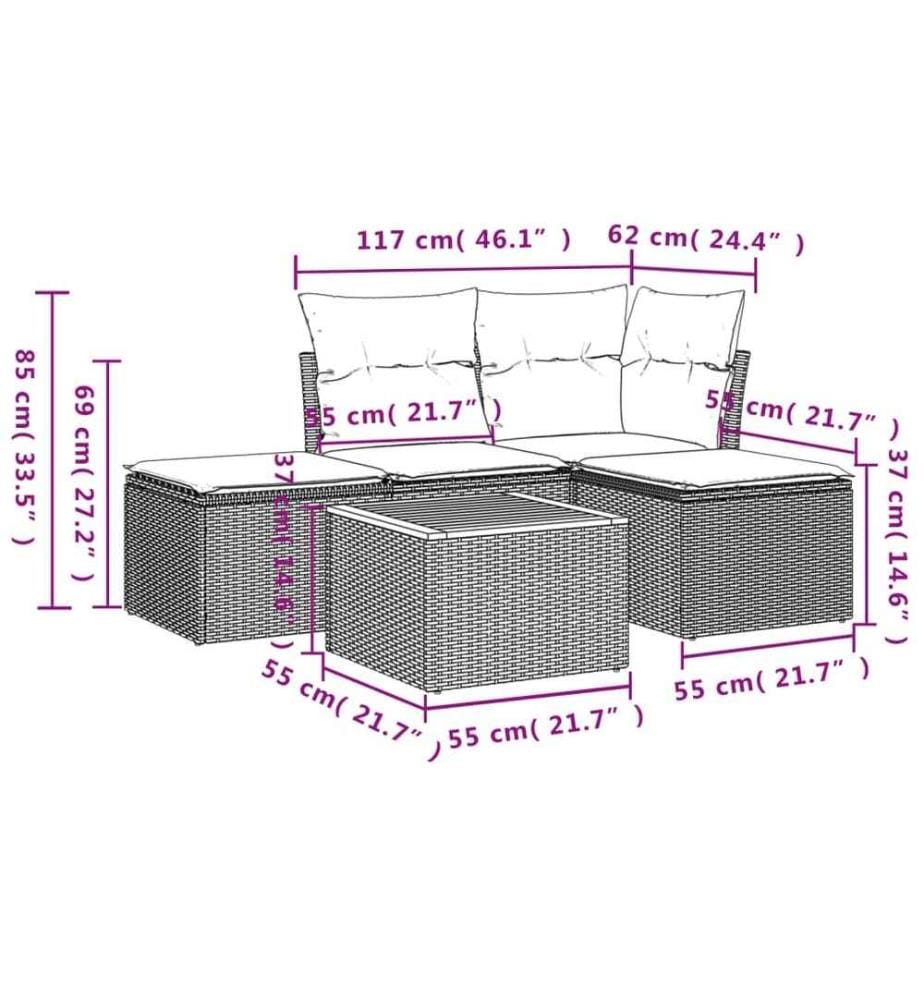 5-tlg. Garten-Sofagarnitur mit Kissen Schwarz Poly Rattan