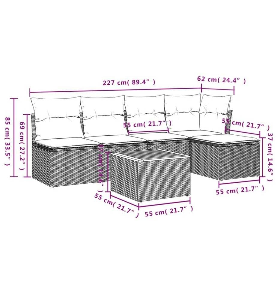 6-tlg. Garten-Sofagarnitur mit Kissen Schwarz Poly Rattan