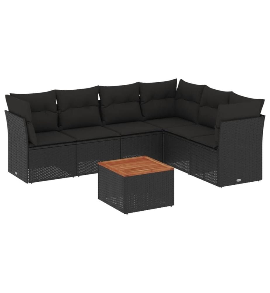 7-tlg. Garten-Sofagarnitur mit Kissen Schwarz Poly Rattan