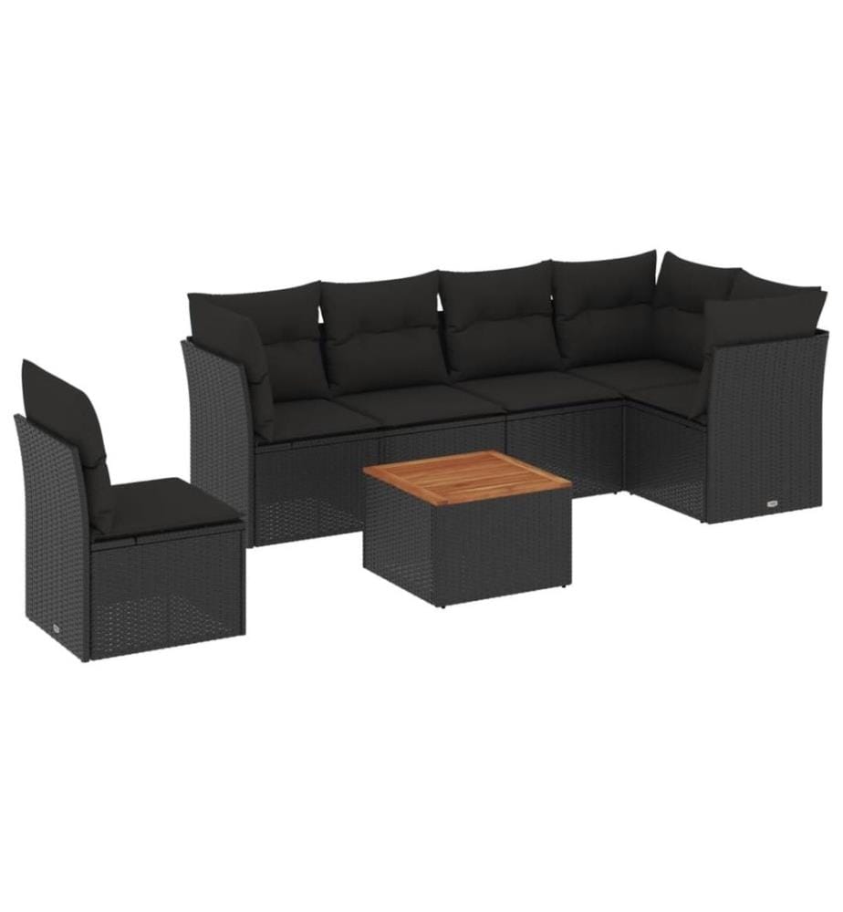 7-tlg. Garten-Sofagarnitur mit Kissen Schwarz Poly Rattan