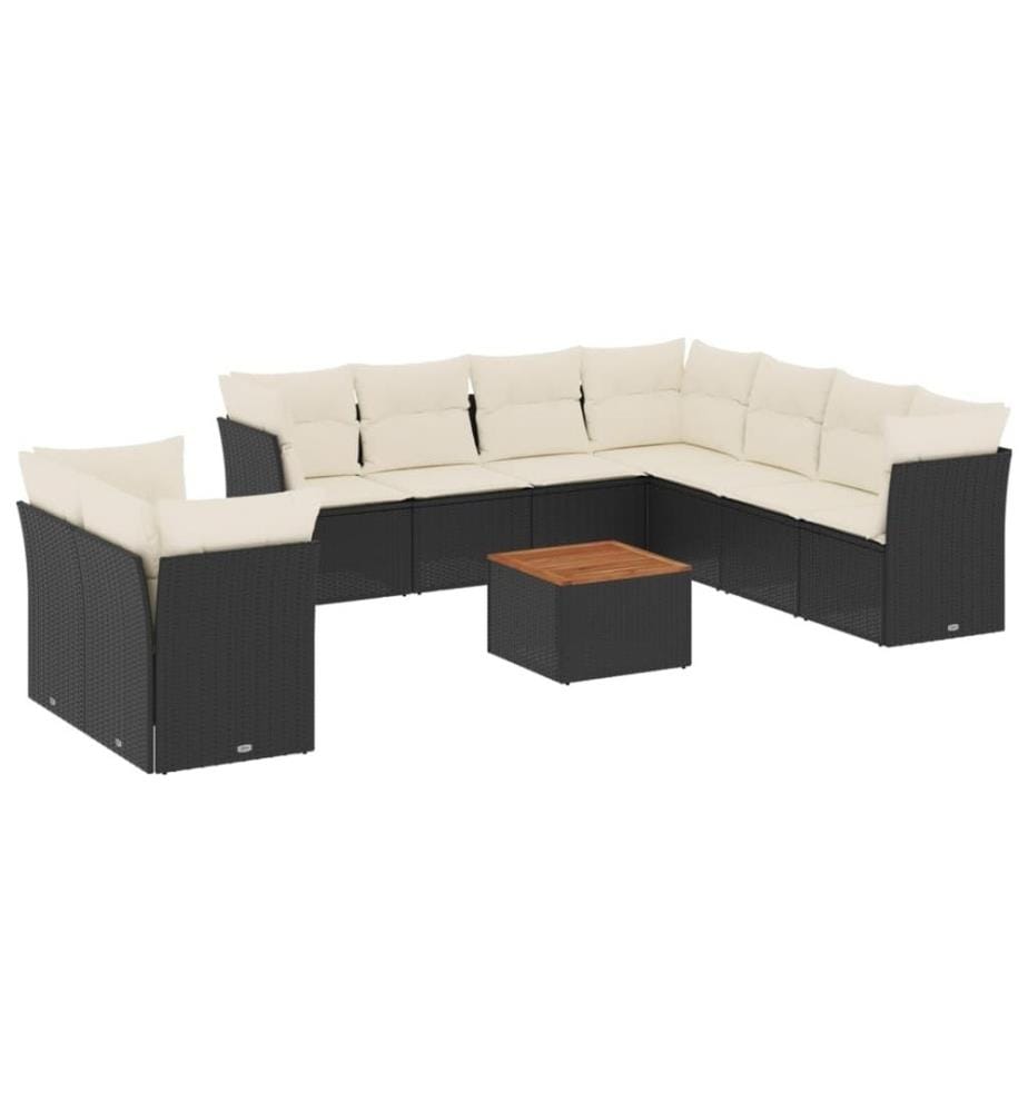 10-tlg. Garten-Sofagarnitur mit Kissen Schwarz Poly Rattan