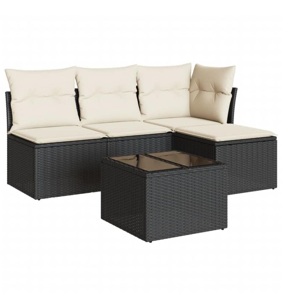 5-tlg. Garten-Sofagarnitur mit Kissen Schwarz Poly Rattan