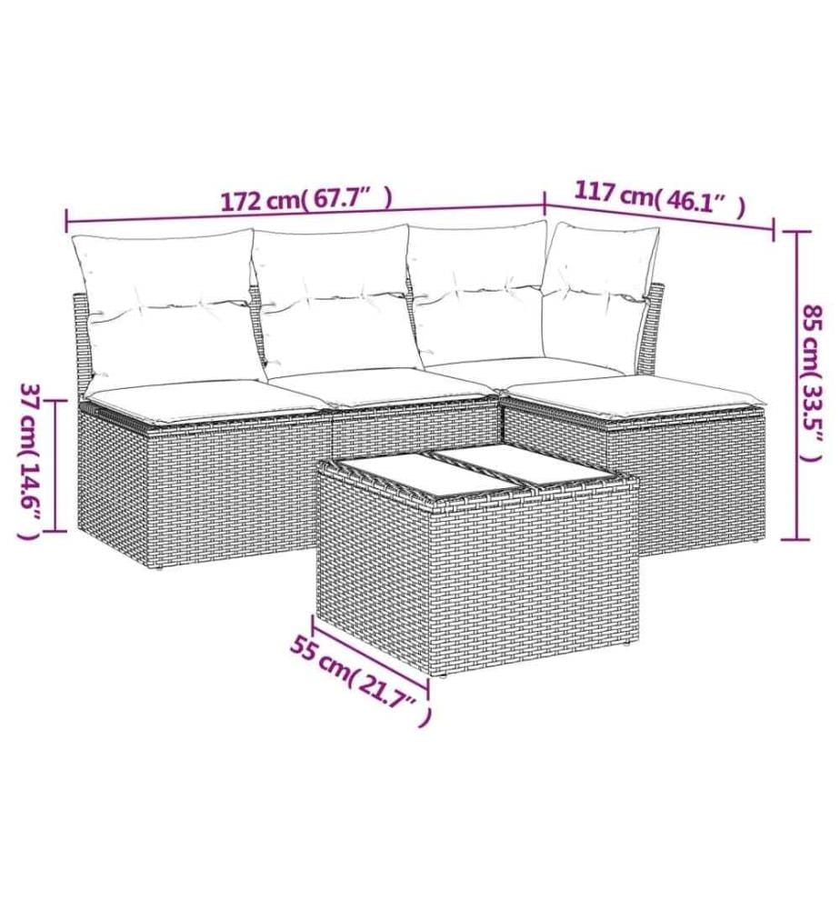 5-tlg. Garten-Sofagarnitur mit Kissen Schwarz Poly Rattan