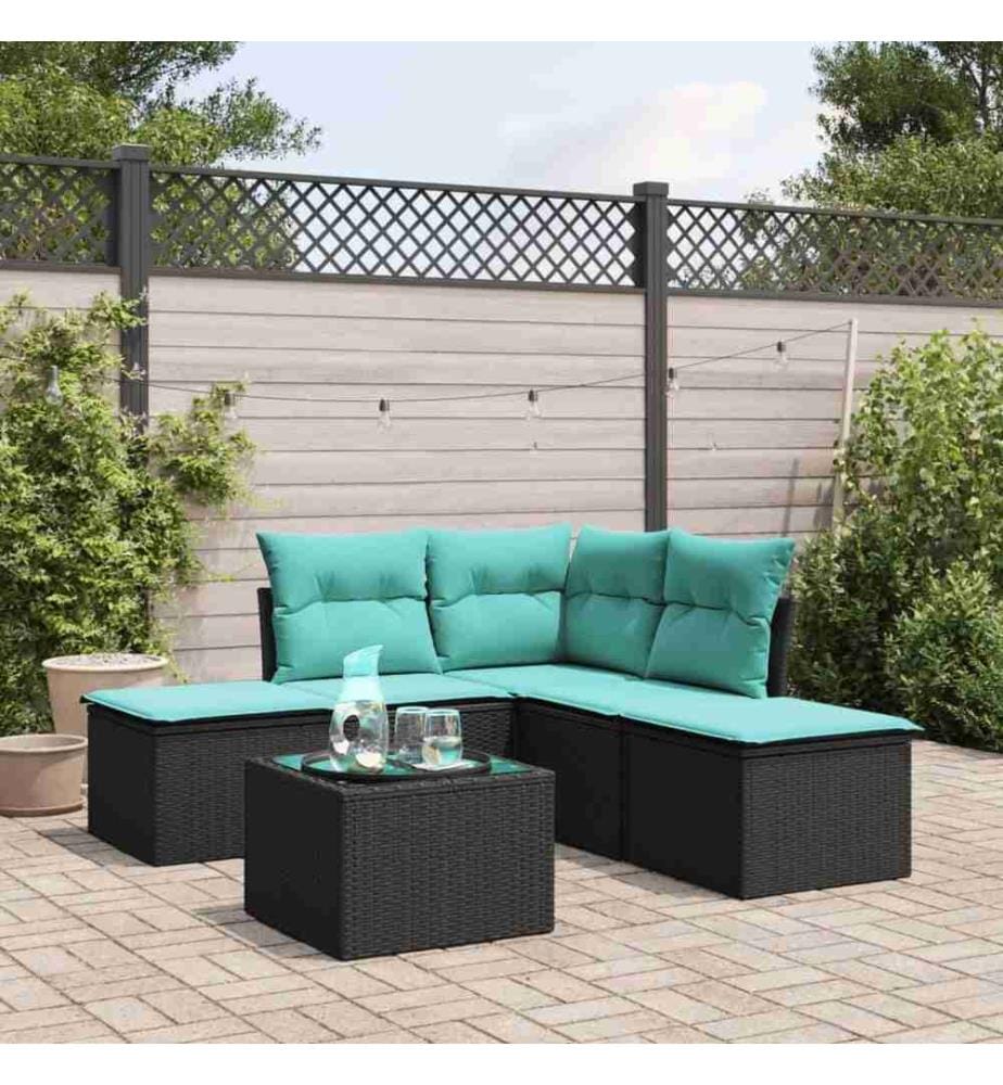 6-tlg. Garten-Sofagarnitur mit Kissen Schwarz Poly Rattan