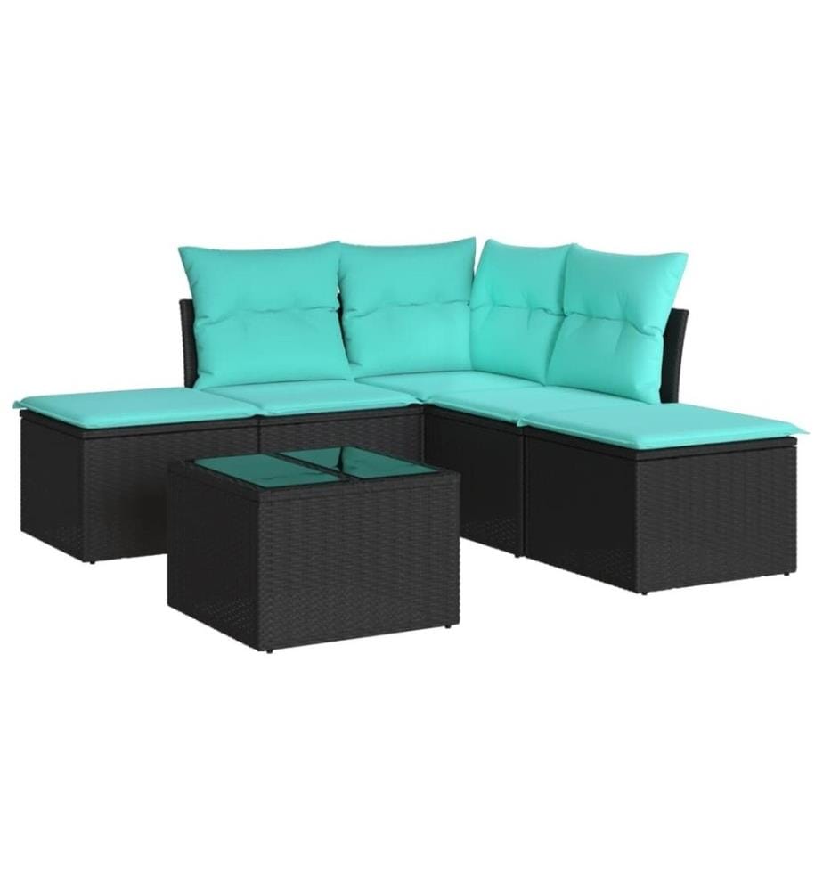 6-tlg. Garten-Sofagarnitur mit Kissen Schwarz Poly Rattan