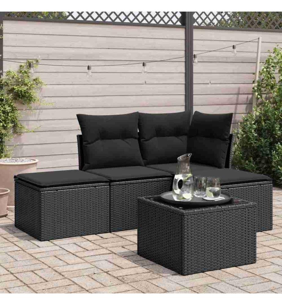 5-tlg. Garten-Sofagarnitur mit Kissen Schwarz Poly Rattan