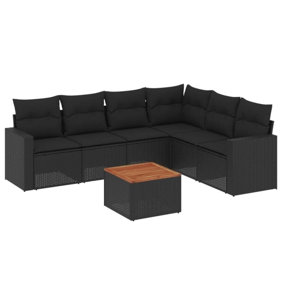 7-tlg. Garten-Sofagarnitur mit Kissen Schwarz Poly Rattan
