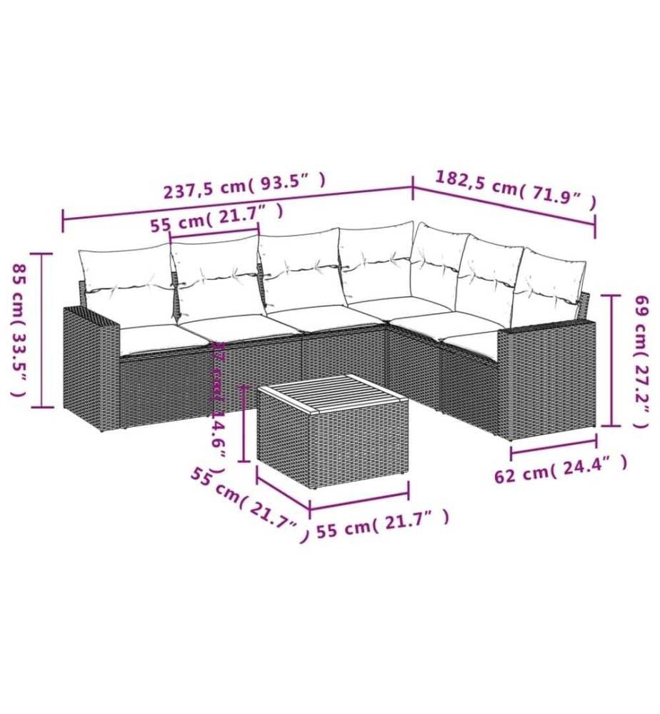 7-tlg. Garten-Sofagarnitur mit Kissen Schwarz Poly Rattan