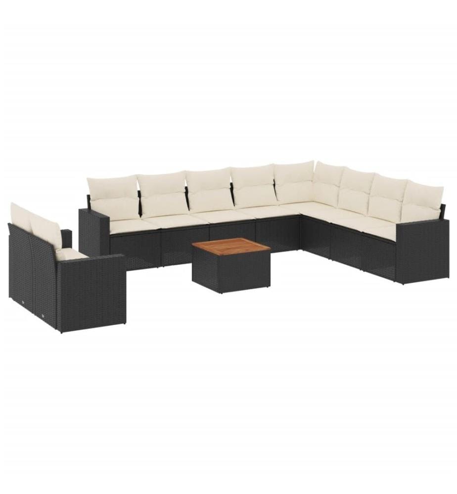 11-tlg. Garten-Sofagarnitur mit Kissen Schwarz Poly Rattan