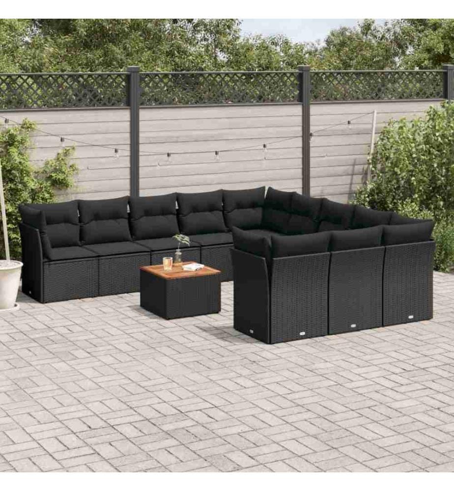 12-tlg. Garten-Sofagarnitur mit Kissen Schwarz Poly Rattan
