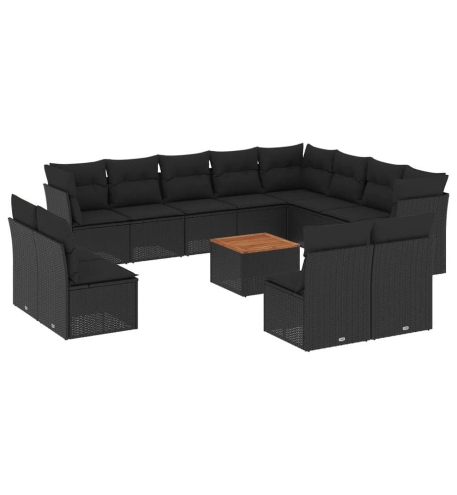 13-tlg. Garten-Sofagarnitur mit Kissen Schwarz Poly Rattan