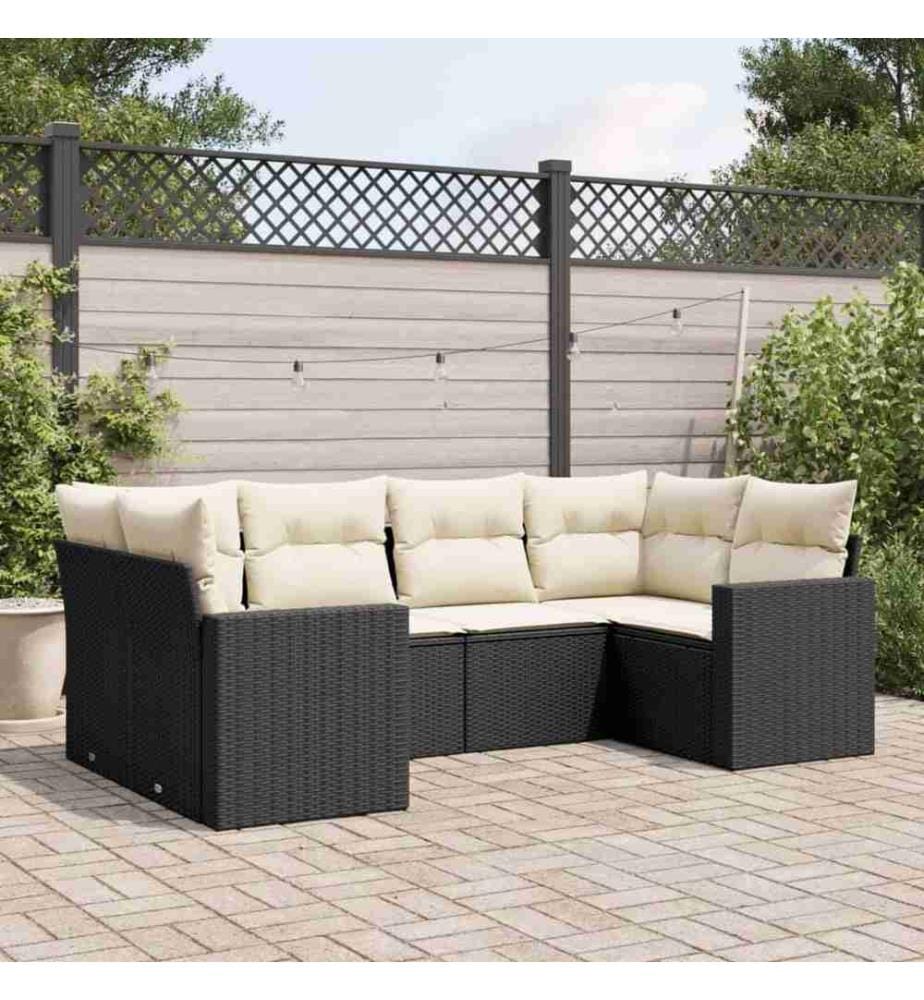6-tlg. Garten-Sofagarnitur mit Kissen Schwarz Poly Rattan