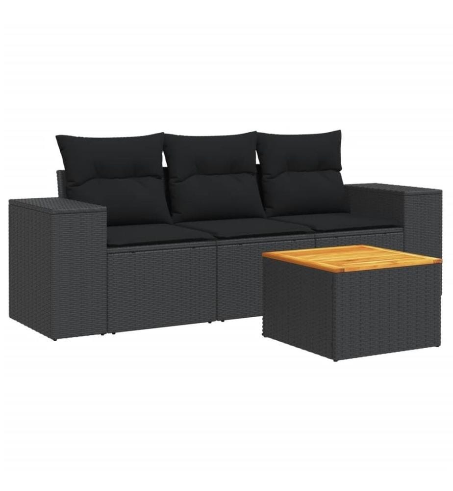4-tlg. Garten-Sofagarnitur mit Kissen Schwarz Poly Rattan