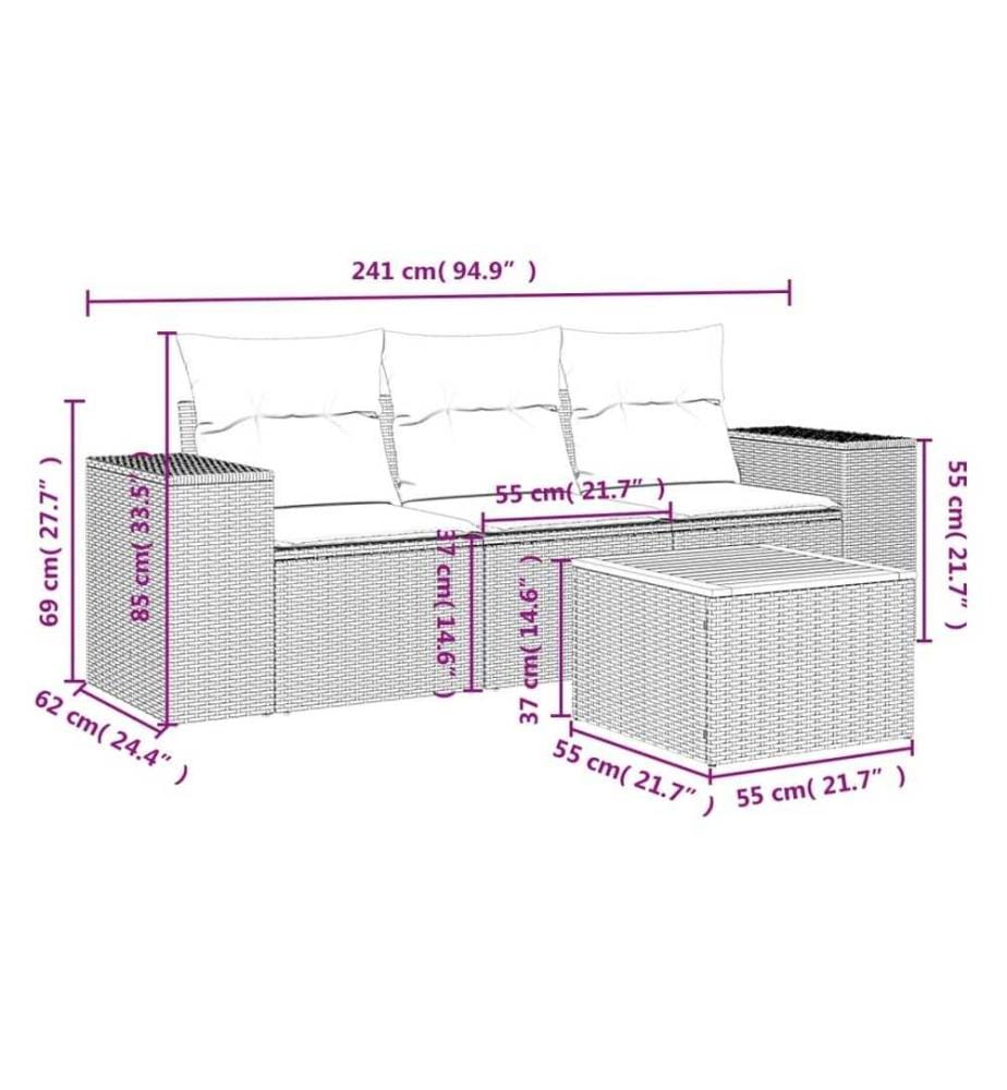 4-tlg. Garten-Sofagarnitur mit Kissen Schwarz Poly Rattan