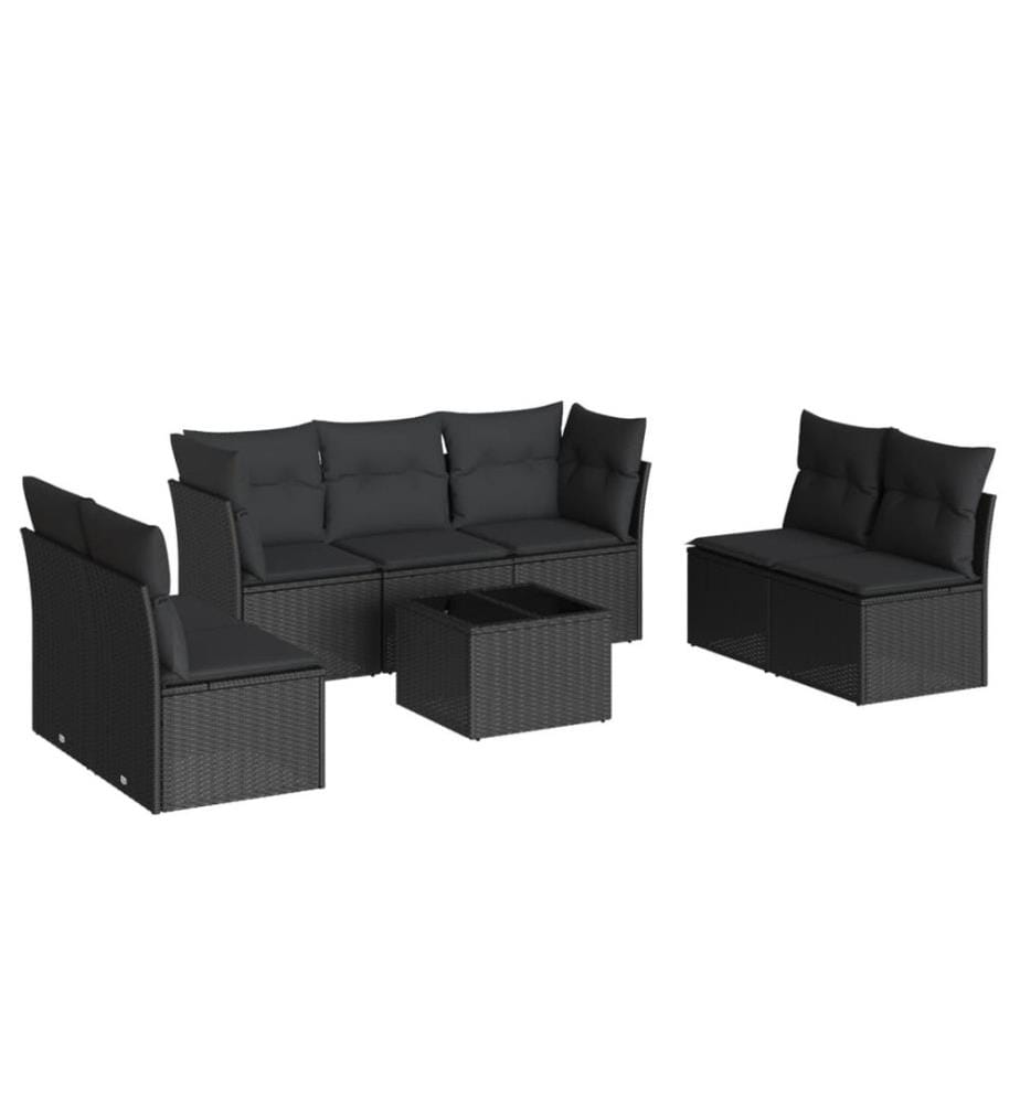 8-tlg. Garten-Sofagarnitur mit Kissen Schwarz Poly Rattan