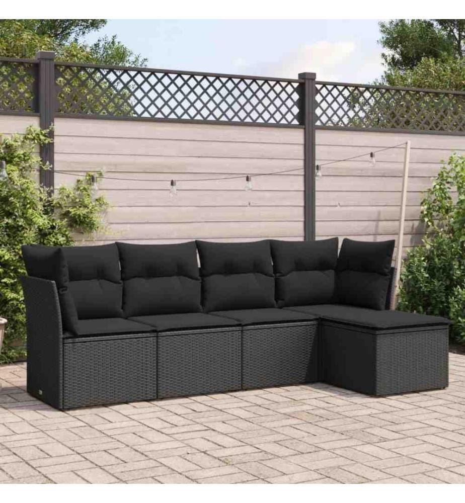 5-tlg. Garten-Sofagarnitur mit Kissen Schwarz Poly Rattan