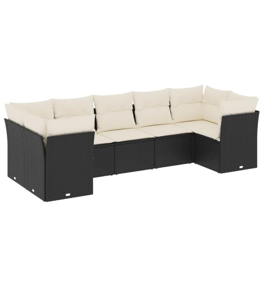 7-tlg. Garten-Sofagarnitur mit Kissen Schwarz Poly Rattan