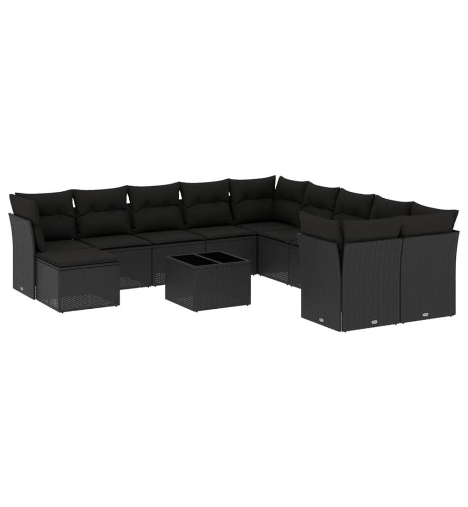12-tlg. Garten-Sofagarnitur mit Kissen Schwarz Poly Rattan