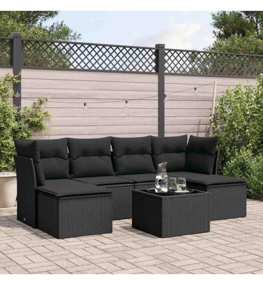 7-tlg. Garten-Sofagarnitur mit Kissen Schwarz Poly Rattan