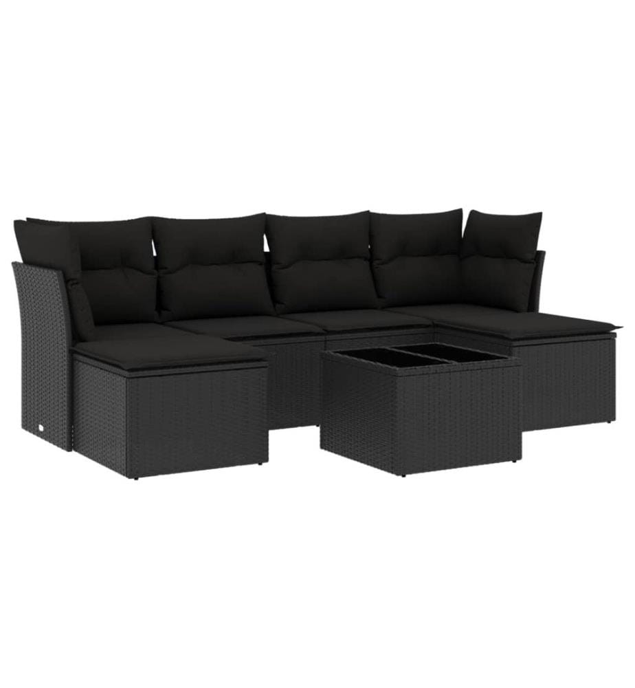 7-tlg. Garten-Sofagarnitur mit Kissen Schwarz Poly Rattan