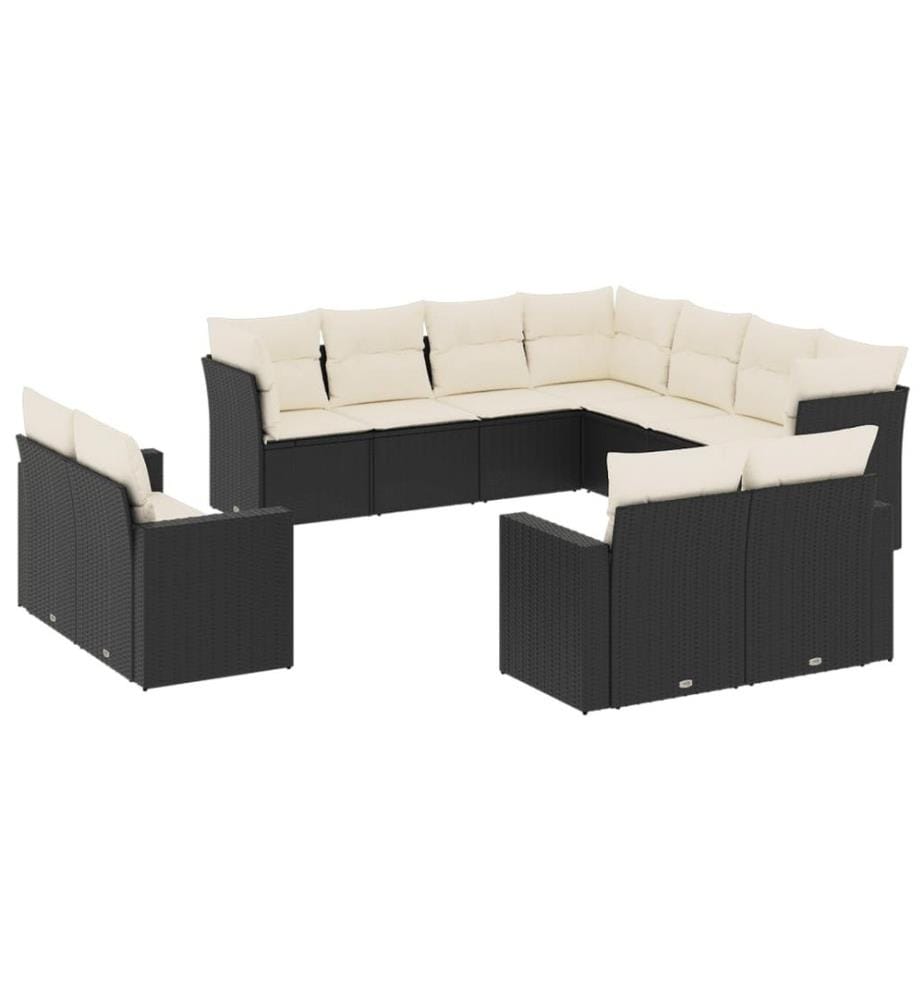 11-tlg. Garten-Sofagarnitur mit Kissen Schwarz Poly Rattan