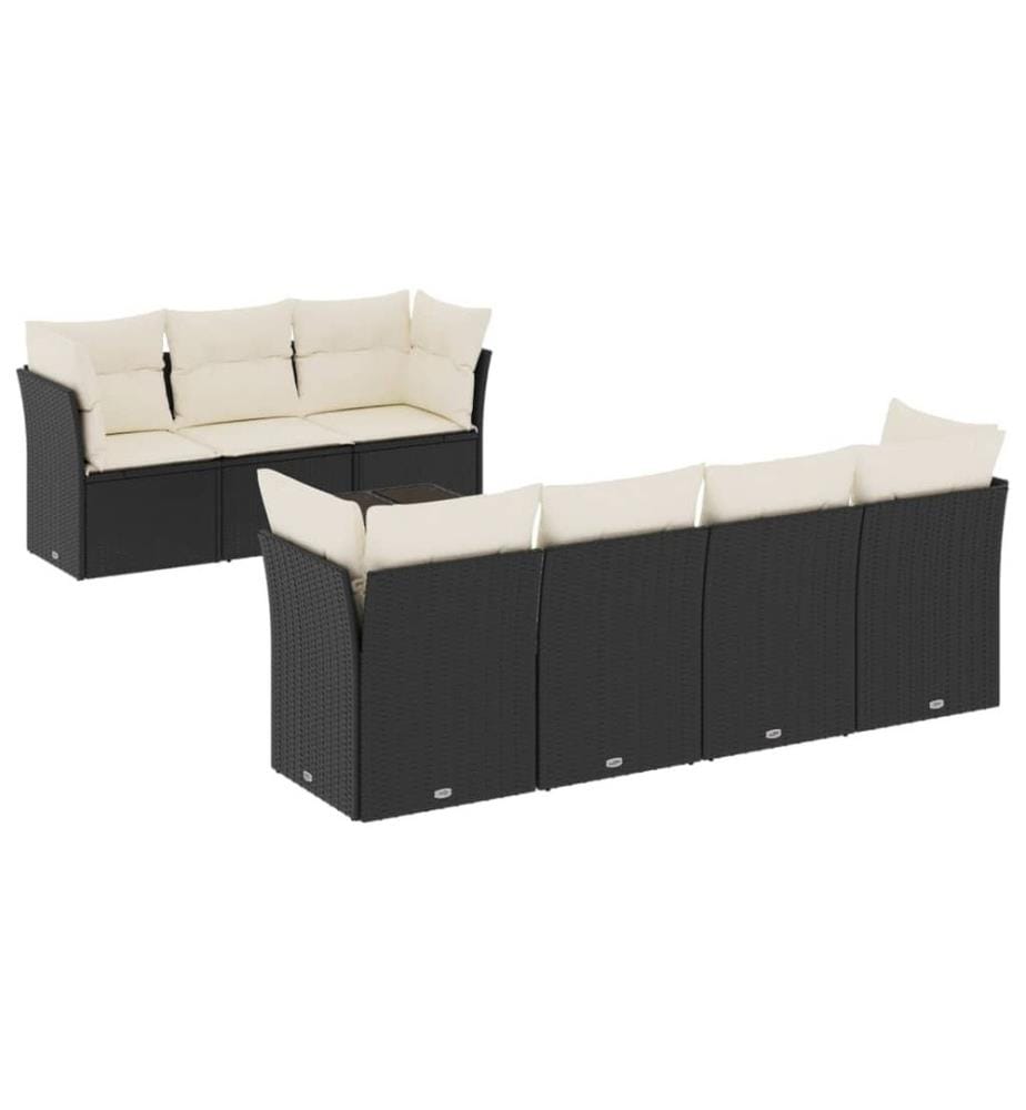 8-tlg. Garten-Sofagarnitur mit Kissen Schwarz Poly Rattan