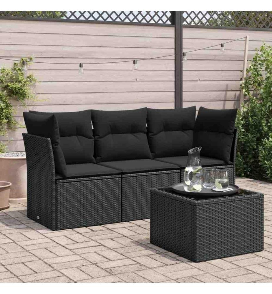 4-tlg. Garten-Sofagarnitur mit Kissen Schwarz Poly Rattan