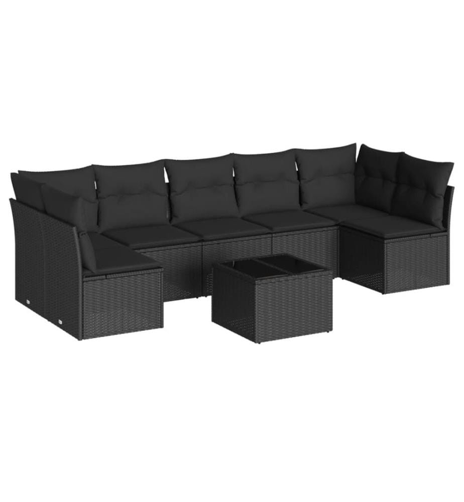 8-tlg. Garten-Sofagarnitur mit Kissen Schwarz Poly Rattan