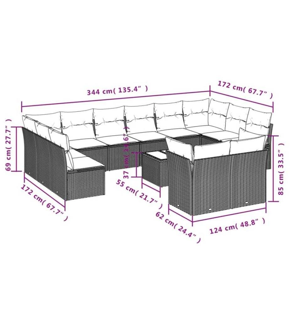 13-tlg. Garten-Sofagarnitur mit Kissen Schwarz Poly Rattan