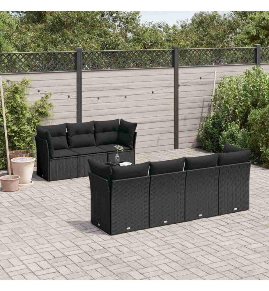 8-tlg. Garten-Sofagarnitur mit Kissen Schwarz Poly Rattan