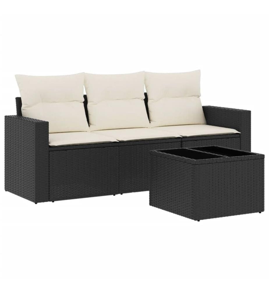 4-tlg. Garten-Sofagarnitur mit Kissen Schwarz Poly Rattan