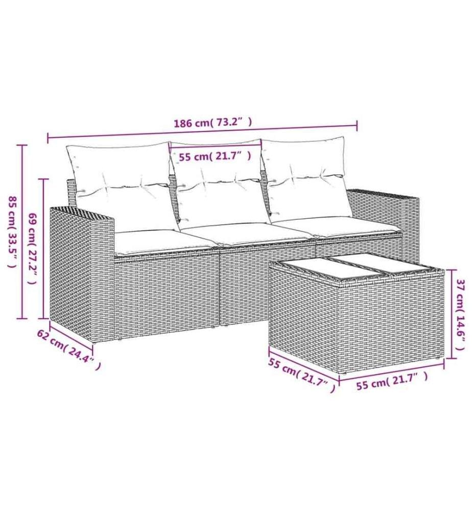 4-tlg. Garten-Sofagarnitur mit Kissen Schwarz Poly Rattan